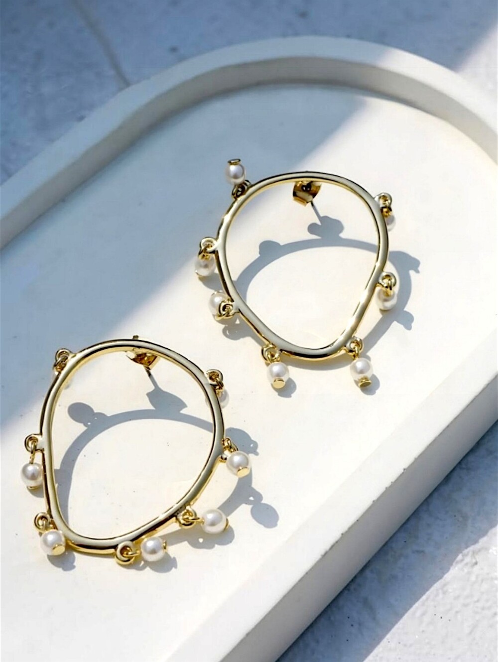 Assymetrical Pearl Dangle Artisan Statement Earrings 1.57"L x 1.1"W NWOT